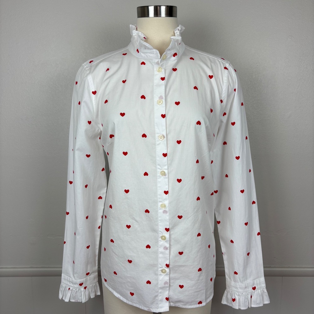 J. Crew Heart Blouse NWT Button Up Size M Ruffled High Neck Feminine Preppy Cute